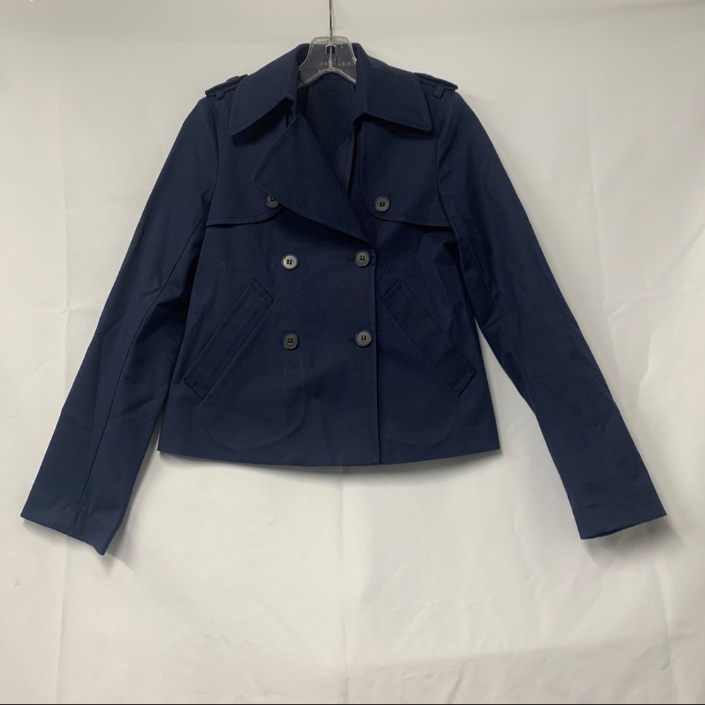 Theory Navy Double-Breasted Cropped Trench Jacket